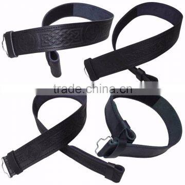 Scottish Black Leather Belt Masonic, Thistle Plain Kilt Belts Without Buckle photo-2