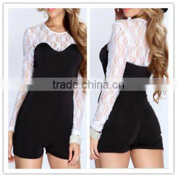 2014 Summer fashion sexy night party women sexy long lace sleeve ladies short jumpsuit OEM cheap price