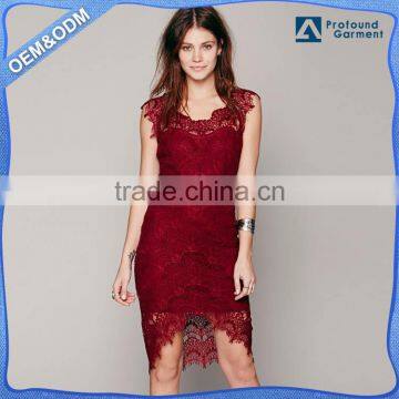 2017 fashion sexy red lace dress half sleeve slim fit women dresses