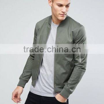 Best Price High Quality New Design Durable Ribbed Collar Cotton Spandex Grey Slim Fit Zip Opening Casual Men Plain Bomber Jacket