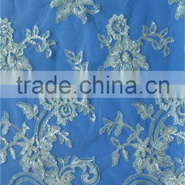 Free Sample Computer Embroidery Sequin and Beaded Tulle Lace Fabric
