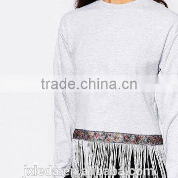 New Design Ladies Vintage Fringing Crewneck Cropped Sweatshirt photo-4