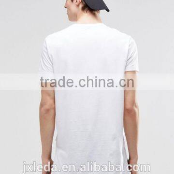 Wholesale Men 100% Coton Super Longline Stepped Hem Plain White T-shirt in Bulk photo-2