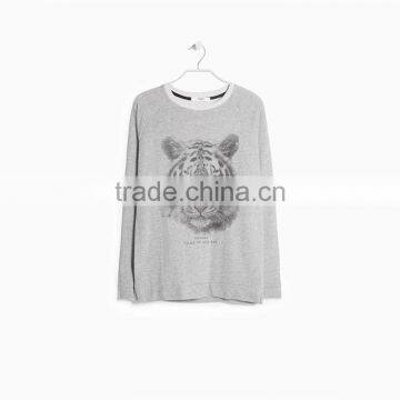 Tiger Printed Grey Womens Sweatshirts Without Hood Wholesale photo-4
