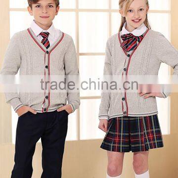 Latest Grey Custom Unisex Cardigan Sweater School Uniform Design photo-2