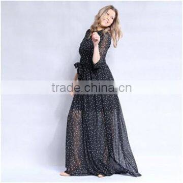 Factory Supply Polka Dot Design Plus Size Chiffon Maxi Dresses photo-2