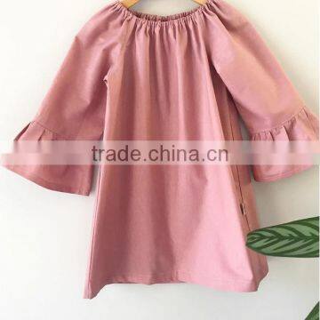 Fall And Spring Long Sleeves Girls Clothes Pink Linen Design Baby Girl Party Dresses photo-3