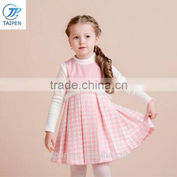 Latest Design Girl's Pink Party Dress With Lace And Pleated Sleeveless Woolen Dress photo-2