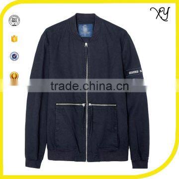 2017 Logo Custom Made Embroidered Patch Bomber Jacket 100% Polyester Black Zipper Pocket Jacket photo-2