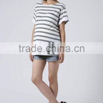 Cheap Double Stripe Short Sleeves Maternity T-shirt Wear With Front Pocket photo-3