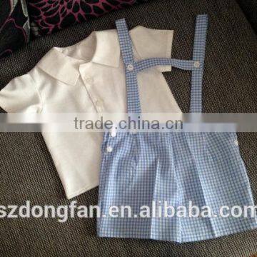 Children Back to School Clothing Sister and Brother Set Blue Ginghan Dress photo-5