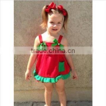 Wholesale fashion cute baby girls infant nice red with green bow swing top set cotton set