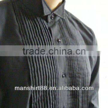 High Quality Peachskin Newest Black Wing-tip Collar Tuxedo Shirt for Men photo-2