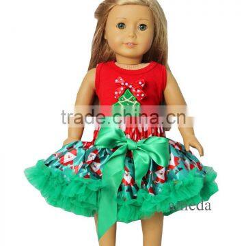 18" Doll Christmas Reindeer Blue Pettiskirt with Tree Red Tank Top