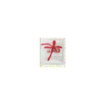 Wedding Favor Satin Drawstring Pouch , White Gift Bags With Red Ribbon