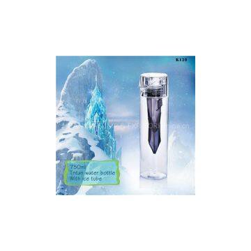 K120 750ML Tritan Water Bottle With Ice Tube Fruit Infuser Water Drinking Bottle Clear Bottle