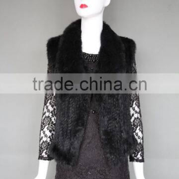 2016 New Fashion Knit Black Rabbit Fur Jacket/ Ladies Fur Vest For Outwear