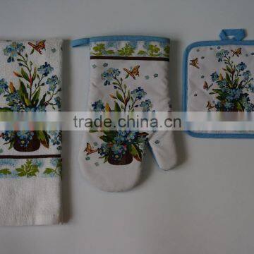 3pcs kitchen set with kitchen towel, oven mitt and pot holder