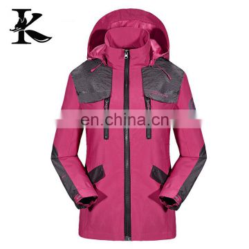 New style women pink windproof waterproof hiking jacket with hoodies