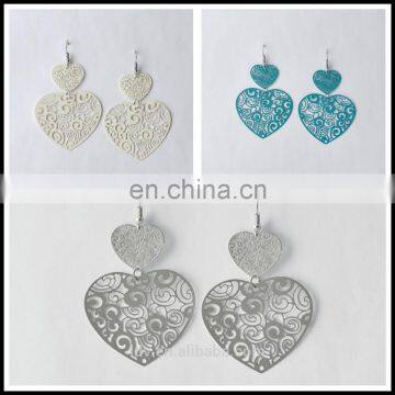 Wholesale Delicate Colorful Hollow Heart Jewelry Filigree Two Heart Women Drop Earrings Fashion Forever Love Valentines Gift photo-2