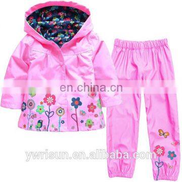 Unique Style Pink Kids Waterproof Raincoat Sets With Pants