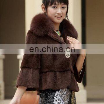 korean version rabbit fur coat with fox fur collar