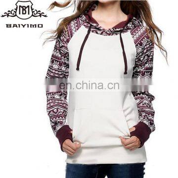 Hot Sale Cotton Custom Thumb Hole Long Pullover Checker Hoodies Ladies