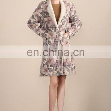 Glorious Design Floral Prints Sheepskin Fur Garment Top Quality Sheep Fur Jacket Ladies Long Fur Dress photo-4