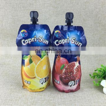 Hot sale custom shape stand up resealable juice/milk/liquid stand up pouch with spout