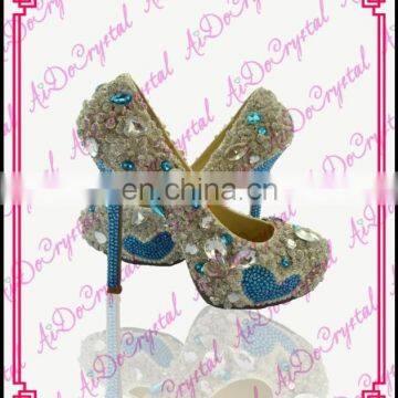 Aidocrystal Classic Royalblue Crystal Jeweled Sandals,golden Rhinestone Genuine Leather Party High Heels