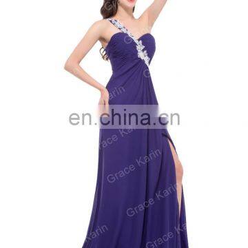 Grace Karin Fashion Ladies High Split Leg One Shoulder Purple Chiffon Long African Evening Dress CL3183-2 photo-3