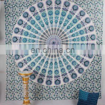 Indian White Mandala Queen Bed Decor Sheet Cotton Hippy Wall Hanging Bedspread Ethnic Decorative Textile Tapestry Throw Decor