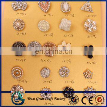 2015 Fashion Silver Crystal Rhinestone Pearl Button with Metal Base