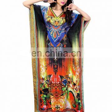 Women's Satin Silk Multi Colour Digital Printed Beautiful Kaftan / Printed Free Size Kaftan /African Style Kaftan (kaftans 2017)