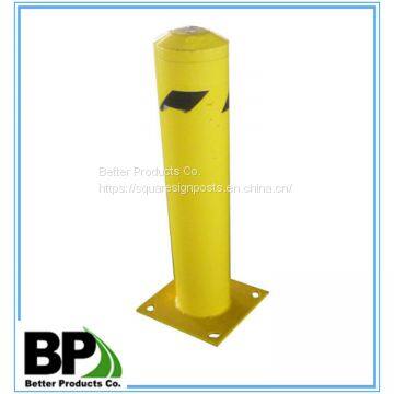 yellow painted in ground.surface mounted road bollard