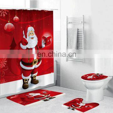 Custom design printing bathroom set christmas decoration shower curtain and rugs set