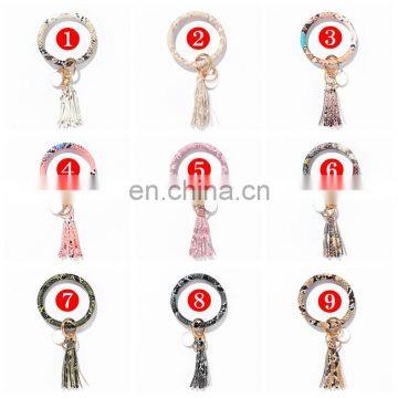 Family PU Leather Key Chain Adult Children Circle Tassel Bracelet Wristlet Keychains Snake Leopard Ring Wrist 21colors photo-2