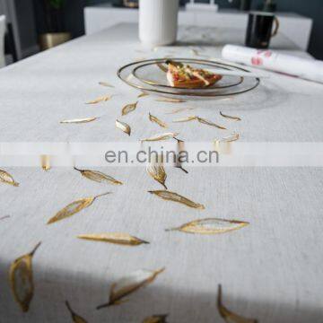 Custom Linen Rectangle Tablecloth Gold Leaf Embroidery Cotton Linen Dust-Proof Table Cover for Party photo-5