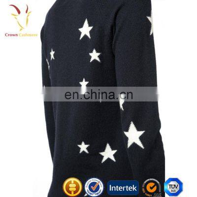 Pure Wool Knitted Star Design Black Intarsia Sweater photo-4