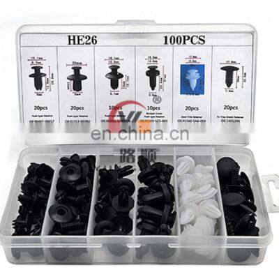 HE26 Kit de sujetadores automotrices 100 piezas Kit  de coche parachoques Clips Retenedores de empuje