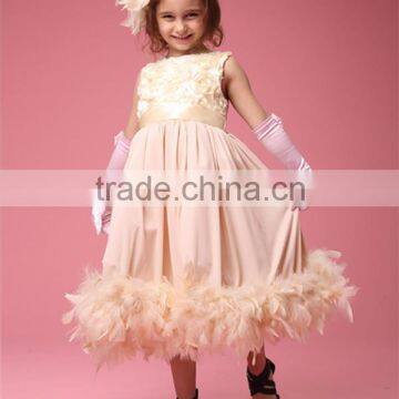 Stylish ball gown flower dress elegent evening feather skirt