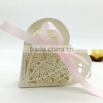 Heart Design Leaves Laser Cut Handmade Candy Box Wedding Invitation