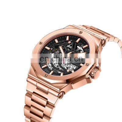 New Arrival Custom logo Watch Men Automatic Luxury Steel band Watches Skeleton Automatic Mechanical Watch