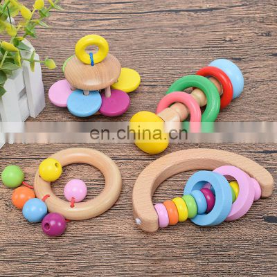 Baby Hand Montessori Rattle Wooden rattle Hand bell Orff Musical Instruments Intellectual Learning Toy Educational toy Gift