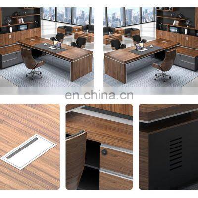 Luxury Office Desks Executive Office Desk Boss Table With Side Cabinet and Bookcase photo-5