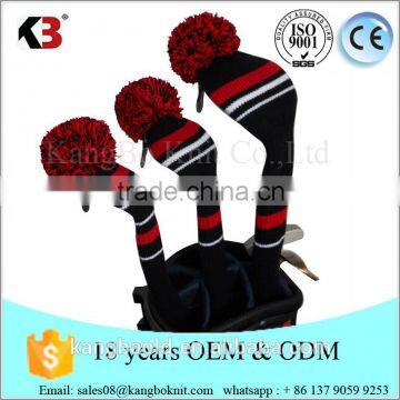 High quality Classic Knit Golf Club Knit 3pcs Headcover Set Pom Pom Sock Covers