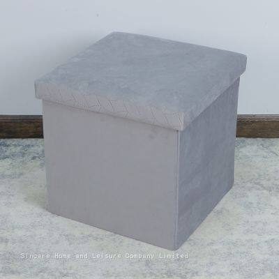 Foldable Storage Velvet Ottoman-Grey photo-2