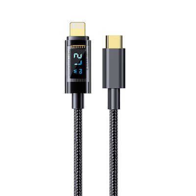 VINOP latest fast charging braided data cable with transparent digital display for Apple, Samsung, Huawei