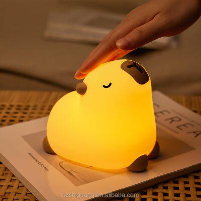 Creative Room Decoration LED Capybara Night Light USB Rechargeable Cartoon Animal Nursery Lamp Silicone Cute Capybara Night Lamp