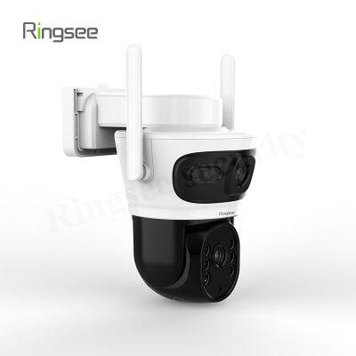 Ringsee Dual Lens 4MP AOV Outdoor CCTV PTZ Camera AI Auto Tracking Network Solar Camera Remote Smart Camera With Two Way Audio
